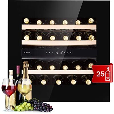 KLARSTEIN Cantinetta Vino Refrigerata a Zona Doppia per Interno/Esterni, Frigo Bar, Cantina Vino con Vetrina, Mini Frigo con Protezione UV, Frigorifero Piccolo Touch LED 5-20°C 25 Bottiglie KLARSTEIN Cantinetta Vino Refrigerata a Zona Doppia per Interno/Esterni, Frigo Bar, Cantina Vino con Vetrina, Mini Frigo con Protezione UV, Frigorifero Piccolo Touch LED 5-20°C 25 Bottiglie