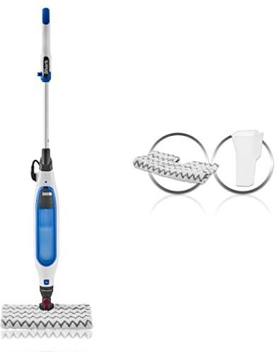 Shark Klik N 'Flip Steam Mop, Scopa a Vapore Manuale, Cavo 6 m, per Pavimenti Duri, 2 Panni Lavabili, Serbatoio Capacità di 375 ml, Riscaldamento in 30 Secondi, Bianco/Blu,