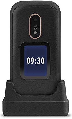 Doro 6060 2G Telefono Cellulare Anziani Dual SIM Conchiglia Sportellino Mini Telefono Telefonino per Anziani Tasti Grandi Schermo Esterno Fotocamera Tasto SOS Base Ricarica (Nero)