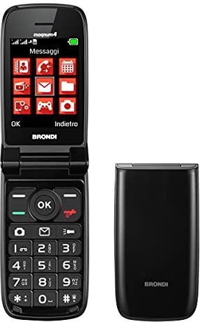 Brondi Magnum 4 Telefono Cellulare Maxi Display, Tastiera Fisica Retroilluminata, Dual Sim, 1.3 MP, Li-ion 800 mAh, Flip Attivo, Nero