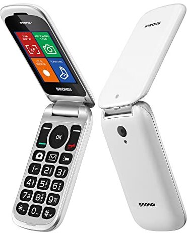 Brondi Stone+ Cellulare con apertura a conchiglia e flip attivo, Dual Sim, Display 2.4 pollici, Bianco