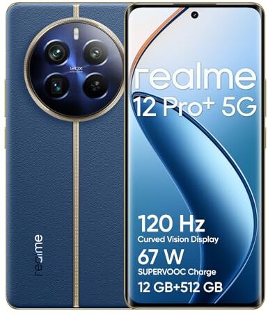 Realme 12 Pro+ 5G Smartphone 12+512GB, Fotocamera Sony IMX890 OIS Zoom ottico 3X, Snapdragon 7s Gen 2, Display curvo Vision da 6,7" a 120Hz, Ricarica SUPERVOOC da 67W, Batteria da 5.000mAh, blu