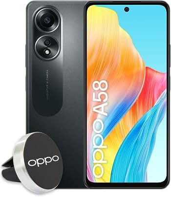 Oppo A58 4G Smartphone, AI Doppia fotocamera 50+2MP, Selfie 8MP, Display 6.72” 60HZ LCD FHD+, 5000mAh, RAM 6 (Esp 2GB/4GB/6GB)+ROM 128GB (esp1TB), IP54, Supporto Auto [Versione Italia],Glowing Black