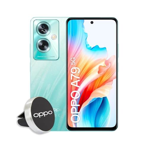 Oppo A79 5G Smartphone, AI Doppia fotocamera 50+2MP, Selfie 8MP, Display 6.72” 90HZ LCD FHD+, 5000mAh, RAM 4(Esp 1GB/2GB/4GB)+ROM 128GB (esp1TB), IPX4, Supporto Auto [Versione Italia], Glowing Green