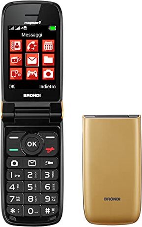 Brondi Magnum 4 Telefono Cellulare Maxi Display, Tastiera Fisica Retroilluminata, Dual Sim, 1.3 MP, Li-ion 800 mAh, Flip Attivo, Gold