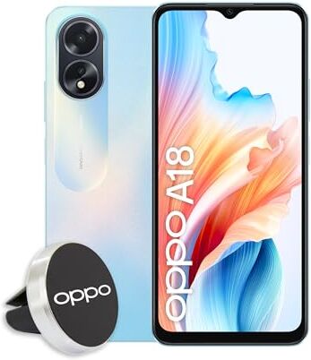 Oppo A18 4G Smartphone, AI Doppia fotocamera 8+2MP, Selfie 5MP, Display 6.56” 90HZ LCD HD+, 5000mAh, RAM 4 (Esp 1GB/2GB/4GB)+ROM 128GB (esp1TB), IP54, Supporto Auto [Versione Italia],Glowing Black