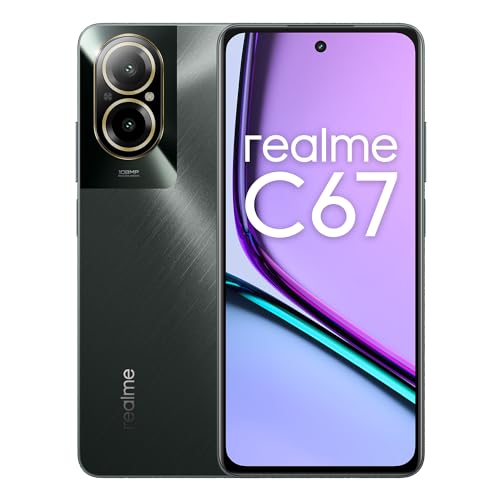 Realme C67 smartphone 4G, 6+128GB, Fotocamera da 108MP con Zoom 3X In-sensor, Processore Snapdragon 685 6nm, Ultra sottile con uno spessore di 7,59 mm, Batteria massiva da 5000 mAh, Black Rock