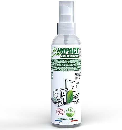 bioimpact Spray pulizia per laptop e occhiali (250ml) detergente ecologico per telefono, smartphone, tablet 99% naturale certificato da ECOCERT