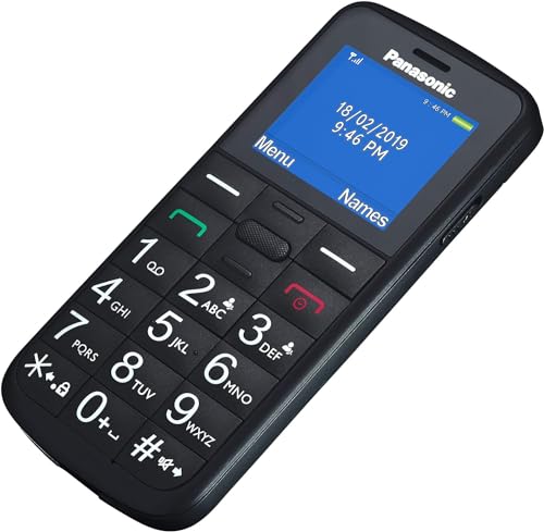 Panasonic KX-TU110 Cellulare Facilitato, Ampio Display a Colori, Dual SIM, Chiamate Prioritarie a Mani Libere, Resistente agli Urti, Batteria a Lunga Durata, Nero