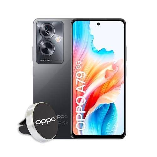 Oppo A79 5G Smartphone, AI Doppia fotocamera 50+2MP, Selfie 8MP, Display 6.72” 90HZ LCD FHD+, 5000mAh, RAM 4(Esp 1GB/2GB/4GB)+ROM 128GB (esp1TB), IPX4, Supporto Auto [Versione Italia], Mistery Black