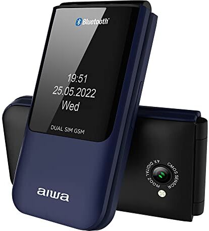 Aiwa trends4cents  FP-24DB BLAU Telefono cellulare per anziani, pieghevole, Dual SIM, display a colori, SOS, chiamata d'emergenza, 32 MB ROM, 32 MB RAM, GPRS, GSM