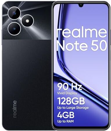 Realme Note 50 Smartphone 4+128GB, Display da 90 Hz, Fino a 8GB di RAM dinamica + 128GB di ROM, Fotocamera AI da 13MP, Corpo sottile 7,99mm, Batteria di lunga durata da 5.000mAh, black(no adapter)