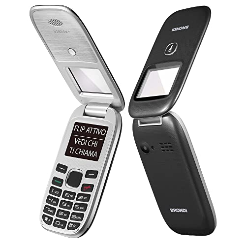 Brondi Window+ Telefono cellulare con apertura a conchiglia e flip attivo, Dual Sim, Display 1.77 pollici, Nero