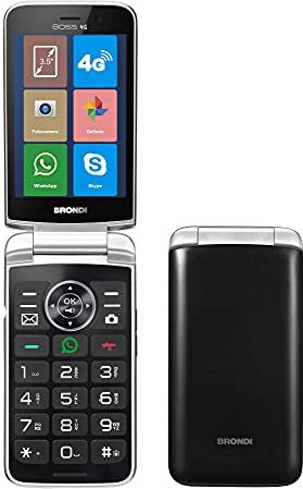 Brondi BOSS 4G Telefono Cellulare Maxi Display, Tastiera Fisica Retroilluminata, Dual Sim, 5 MP, Li-ion 1500 mAh, Flip Attivo,Type-c, Social Network, Nero