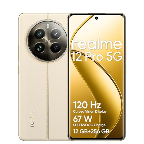 Realme 12 Pro 5G Smartphone, 12+256GB, ritratto con teleobiettivo Sony Zoom ottico 2X, Fotocamera IMX882 OIS, Display curvo da 120Hz, Ricarica SUPERVOOC da 67W, Batteria massiva da 5.000mAh, beige