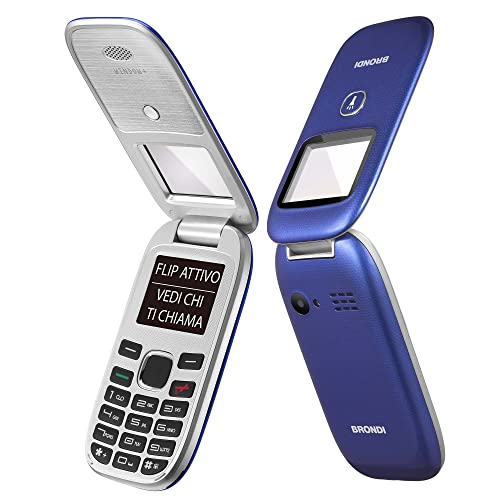 Brondi Window+ Telefono cellulare con apertura a conchiglia e flip attivo, Dual Sim, Display 1.77 pollici, Blu