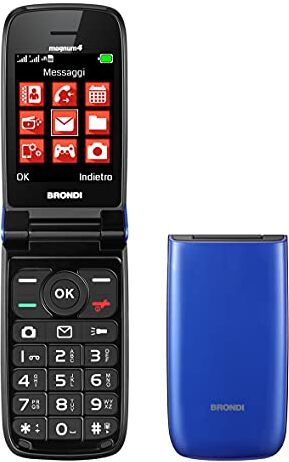 Brondi Magnum 4 Telefono Cellulare Maxi Display, Tastiera Fisica Retroilluminata, Dual Sim, 1.3 MP, Li-ion 800 mAh, Flip Attivo, Blu/Viola