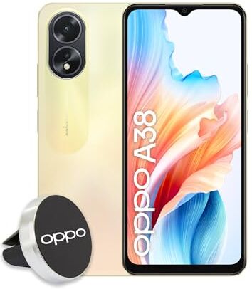 Oppo A38 4G Smartphone, AI Doppia fotocamera 50+2MP, Selfie 5MP, Display 6.56” 90HZ LCD HD+, 5000mAh, RAM 4 (Esp 1GB/2GB/4GB)+ROM 128GB (esp1TB), IP54, Supporto Auto [Versione Italia],Glowing Gold