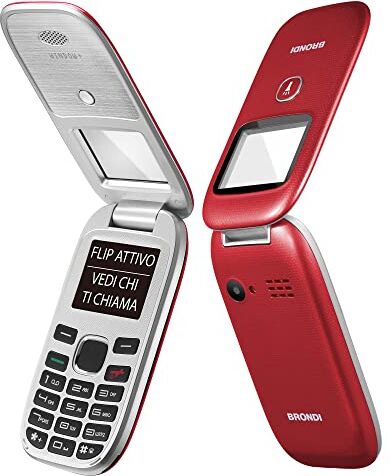 Brondi Window+ Telefono cellulare con apertura a conchiglia e flip attivo, Dual Sim, Display 1.77 pollici, Rosso