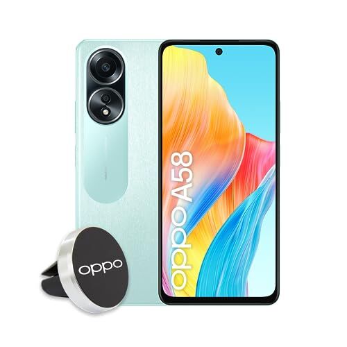 Oppo A58 4G Smartphone, AI Doppia fotocamera 50+2MP, Selfie 8MP, Display 6.72” 60HZ LCD FHD+, 5000mAh, RAM 6 (Esp 2GB/4GB/6GB)+ROM 128GB (esp1TB), IP54, Supporto Auto [Versione Italia],Dlazzing Green