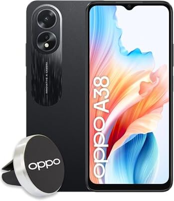 Oppo A38 4G Smartphone, AI Doppia fotocamera 50+2MP, Selfie 5MP, Display 6.56” 90HZ LCD HD+, 5000mAh, RAM 4 (Esp 1GB/2GB/4GB)+ROM 128GB (esp1TB), IP54, Supporto Auto [Versione Italia],Glowing Black