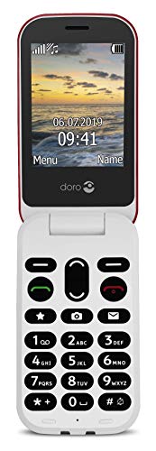 Doro 6040 Telefono Cellulare per Anziani 2G a Conchiglia con Tasti Grandi, Pulsante SOS con GPS Integrato e Base di Ricarica (Rosso) [Versione Italiana]