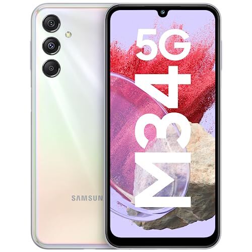 Samsung Galaxy M34 5G (Prism Silver, 6 GB, 128 GB), display sAMOLED da 120 Hz, tripla fotocamera senza vibrazioni da 50 MP, batteria da 6000 mAh, aggiornamento del sistema operativo 4 Gen e