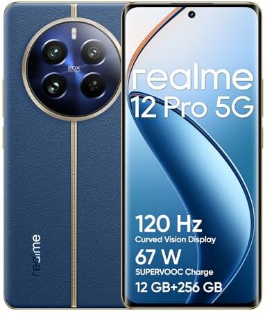 Realme 12 Pro 5G Smartphone, 12+256GB, ritratto con teleobiettivo Sony Zoom ottico 2X, Fotocamera IMX882 OIS, Display curvo da 120Hz, Ricarica SUPERVOOC da 67W, Batteria massiva da 5.000mAh, blu