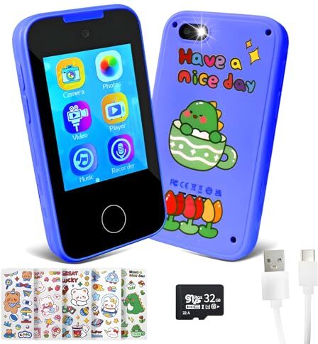 Jirmerp Smartphone Bambini,Cellulare per bambini Touch Screen Con la funzione di gioco musicale della fotocamera con adesivi Scheda di memoria da 32 GB Regali di Compleanno di Natale per Bambino