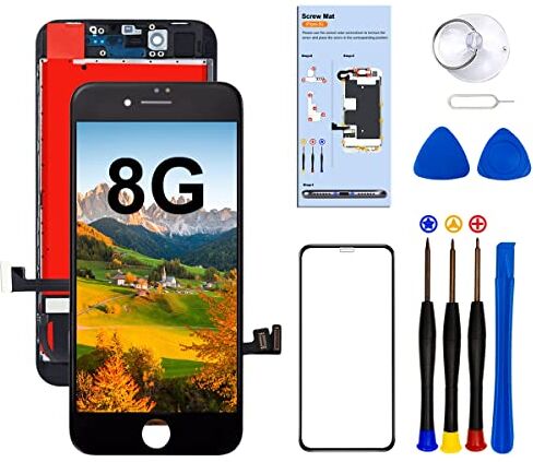 Dinow -Display iPhone 8/SE 2020 Schermo 4.7'' (Nero) Full HD Display 3D Touch Screen Digitizer+Kit di Attrezzi + Protezione dello Schermo, Modello: A1863 / A1905 / A1906