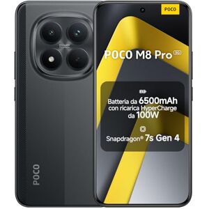 Xiaomi POCO M8 Pro 5G, Smartphone 8+256GB, Display AMOLED CrystalRes 6,83" 1.5K, Snapdragon® 7s Gen 4, Fotocamera 50MP Light Fusion 800 con OIS, IP68, Nero, Garanzia 2 anni, Caricatore non incluso Xiaomi POCO M8 Pro 5G, Smartphone 8+256GB, Display AMOLED CrystalRes 6,83" 1.5K, Snapdragon® 7s Gen 4, Fotocamera 50MP Light Fusion 800 con OIS, IP68, Nero, Garanzia 2 anni, Caricatore non incluso