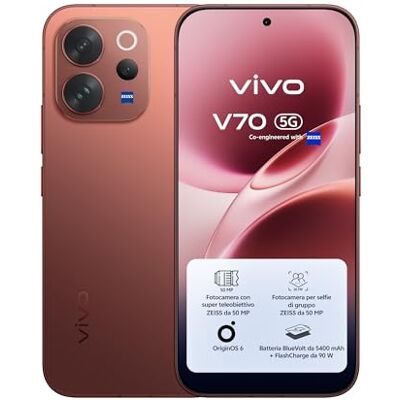 vivo V70 5G Smartphone 8GB RAM + 256GB, Fotocamera ZEISS 50MP con Super Teleobiettivo, Video 4K, Display OLED 6,59" 1.5K, Batteria 5400mAh, Sblocco Impronta Digitale 3D, IP68/IP69, Android 16,NFC vivo V70 5G Smartphone 8GB RAM + 256GB, Fotocamera ZEISS 50MP con Super Teleobiettivo, Video 4K, Display OLED 6,59" 1.5K, Batteria 5400mAh, Sblocco Impronta Digitale 3D, IP68/IP69, Android 16,NFC