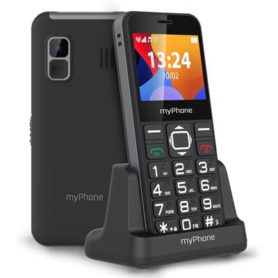 MP myPhone Halo 3 nero, Telefono cellulare per anziani con tasti grandi, pulsante di emergenza SOS, 2,3" Display, 1000mAh Batteria, Base di ricarica MP myPhone Halo 3 nero, Telefono cellulare per anziani con tasti grandi, pulsante di emergenza SOS, 2,3" Display, 1000mAh Batteria, Base di ricarica