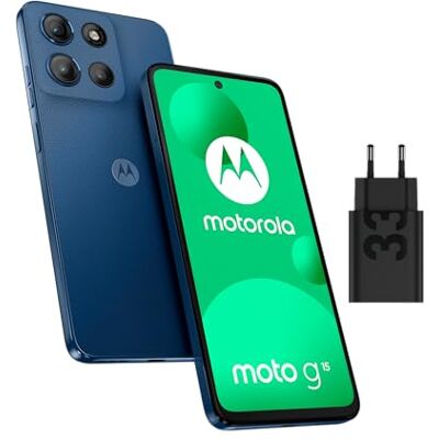 Motorola Moto g15 Sbloccato 8+256 GB Schermo 6,72" Full HD, Fotocamera 50 MP, Batteria 5200 mAh ad alta capacità Blu marino + Caricatore rapido da 33 W, Cavo USB-C e custodia protettiva inclusa Motorola Moto g15 Sbloccato 8+256 GB Schermo 6,72" Full HD, Fotocamera 50 MP, Batteria 5200 mAh ad alta capacità Blu marino + Caricatore rapido da 33 W, Cavo USB-C e custodia protettiva inclusa