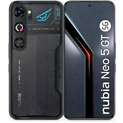 nubia Neo 5 GT Smartphone 5G 6,8’’ AMOLED 120Hz, MediaTek Dimensity 7400, RAM 12GB, 256GB, Batteria 6210mAh, Fotocamera 50MP, Cooling fan, Android 16, Cover con design gaming, Black nubia Neo 5 GT Smartphone 5G 6,8’’ AMOLED 120Hz, MediaTek Dimensity 7400, RAM 12GB, 256GB, Batteria 6210mAh, Fotocamera 50MP, Cooling fan, Android 16, Cover con design gaming, Black