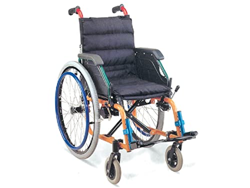 GIMA Carrozzina Pediatrica, sedia a rotelle per bambini, sedura 35cm, tessuto nero, portata massima 100 kg