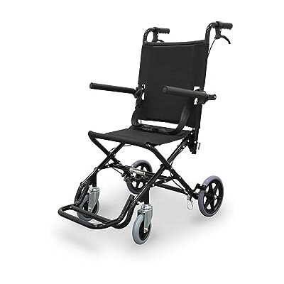 Quirumed WELLCORE Sedia a rotelle pieghevole per il trasporto, in alluminio, leggera, compatta, freni a leva, cintura di sicurezza, poggiapiedi ribaltabili, braccioli pieghevoli, colore: nero Quirumed WELLCORE Sedia a rotelle pieghevole per il trasporto, in alluminio, leggera, compatta, freni a leva, cintura di sicurezza, poggiapiedi ribaltabili, braccioli pieghevoli, colore: nero