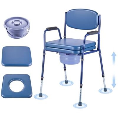 VEVOR Sedia Comoda da Comodino, Capacità 181 kg, WC Sedile Rialzato con Seduta e Schienale Imbottiti, Secchio Rimovibile 5 L, Sedia da Vasino per Adulti Regolabile in Altezza per Anziani VEVOR Sedia Comoda da Comodino, Capacità 181 kg, WC Sedile Rialzato con Seduta e Schienale Imbottiti, Secchio Rimovibile 5 L, Sedia da Vasino per Adulti Regolabile in Altezza per Anziani