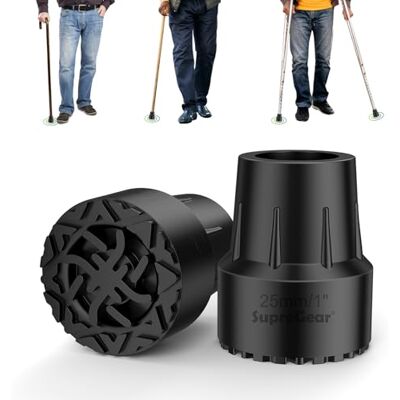 supregear Puntali di Ricambio per Bastone 25 mm, Gomma Antiscivolo E Durevole con Inserto in Metallo per Maggiore Stabilità, Piedini Ammortizzanti, Nero (2 Pezzi) supregear Puntali di Ricambio per Bastone 25 mm, Gomma Antiscivolo E Durevole con Inserto in Metallo per Maggiore Stabilità, Piedini Ammortizzanti, Nero (2 Pezzi)