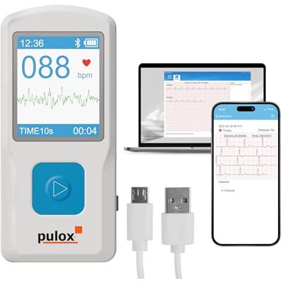 Pulox PM10 Dispositivo ECG monocanale mobile Monitor ECG con analisi, USB, app per smartphone e software per PC Pulox PM10 Dispositivo ECG monocanale mobile Monitor ECG con analisi, USB, app per smartphone e software per PC