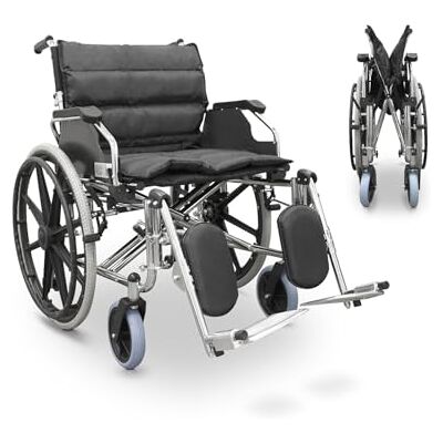 Quirumed Sedia a rotelle LARGHEZZA SPECIALE 56 CM, Acciaio, Pieghevole, Imbottitura extra, Braccioli rimovibili, Poggiapiedi a 90º, Per anziani, Per disabili, Fino a 125 kg Quirumed Sedia a rotelle LARGHEZZA SPECIALE 56 CM, Acciaio, Pieghevole, Imbottitura extra, Braccioli rimovibili, Poggiapiedi a 90º, Per anziani, Per disabili, Fino a 125 kg