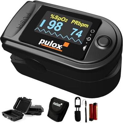 Pulox Pulsossimetro PO-200 Set Saturimetro da dito professionale con custodia, borsa, batterie e cordino Misurazione di SpO2, polso e PI sul dito Pulox Pulsossimetro PO-200 Set Saturimetro da dito professionale con custodia, borsa, batterie e cordino Misurazione di SpO2, polso e PI sul dito