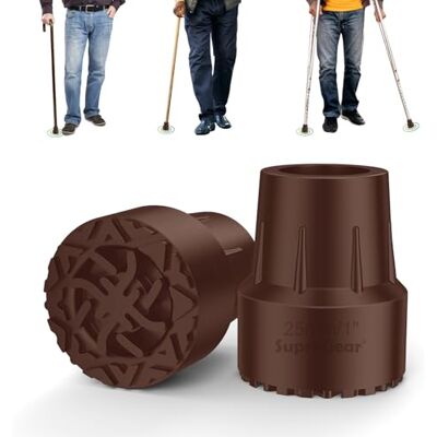 supregear Puntali di Ricambio per Bastone 25 mm, Gomma Antiscivolo E Durevole con Inserto in Metallo per Maggiore Stabilità, Piedini Ammortizzanti, Marrone (2 Pezzi) supregear Puntali di Ricambio per Bastone 25 mm, Gomma Antiscivolo E Durevole con Inserto in Metallo per Maggiore Stabilità, Piedini Ammortizzanti, Marrone (2 Pezzi)