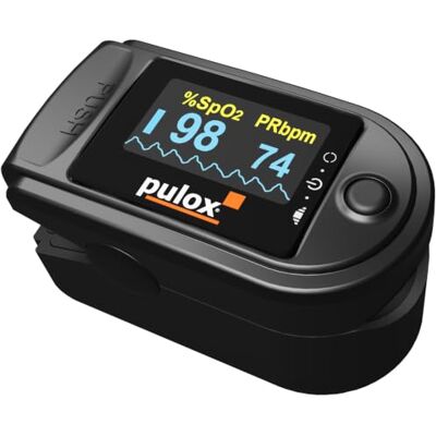 Pulox Pulsossimetro PO-200 Solo in nero Misurazione della saturazione di ossigeno (SpO₂), della frequenza cardiaca (polso) e dell'indice di perfusione (PI) Pulox Pulsossimetro PO-200 Solo in nero Misurazione della saturazione di ossigeno (SpO₂), della frequenza cardiaca (polso) e dell'indice di perfusione (PI)