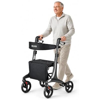 VEVOR Deambulatore con Sedile per Anziani Supporto Max 136 kg, Struttura Pieghevole in Fibra di Carbonio, Ausilio con Ruote in PVC Massiccio da 203 mm e Maniglia Regolabile, per Sostegno Camminata VEVOR Deambulatore con Sedile per Anziani Supporto Max 136 kg, Struttura Pieghevole in Fibra di Carbonio, Ausilio con Ruote in PVC Massiccio da 203 mm e Maniglia Regolabile, per Sostegno Camminata
