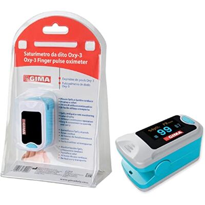 GIMA SATURIMETRO Oxy-3 Pulsossimetro da Dito Portatile, Misura il Livello di Ossigeno nel Sangue e il Battito Cardiaco, 2 pile Incluse, Display SpO2 Orientabile GIMA SATURIMETRO Oxy-3 Pulsossimetro da Dito Portatile, Misura il Livello di Ossigeno nel Sangue e il Battito Cardiaco, 2 pile Incluse, Display SpO2 Orientabile