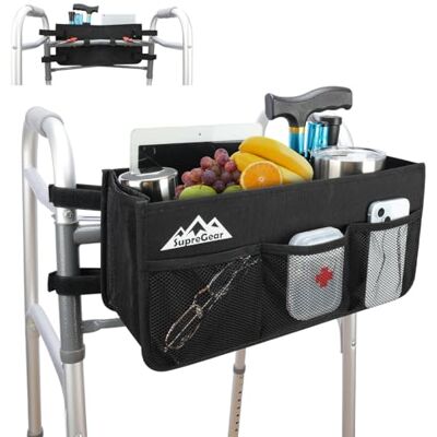 supregear Cestino per Deambulatore, Pieghevole per Deambulatore con Portabicchiere, Tasca Portaoggetti Ad Alta Capacità, Mani Libere per Anziani, Non Adatto per Rollator, Nero supregear Cestino per Deambulatore, Pieghevole per Deambulatore con Portabicchiere, Tasca Portaoggetti Ad Alta Capacità, Mani Libere per Anziani, Non Adatto per Rollator, Nero