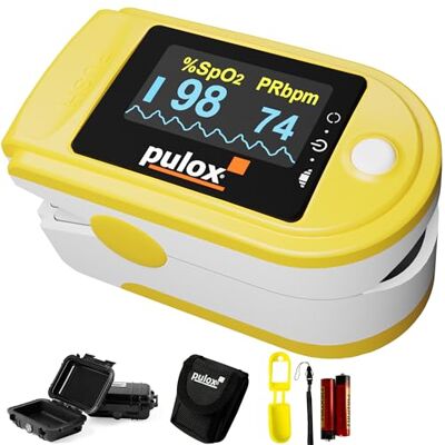 Pulox Pulsossimetro PO-200 Set Saturimetro da dito professionale con custodia, borsa, batterie e cordino Misurazione di SpO2, polso e PI sul dito Pulox Pulsossimetro PO-200 Set Saturimetro da dito professionale con custodia, borsa, batterie e cordino Misurazione di SpO2, polso e PI sul dito