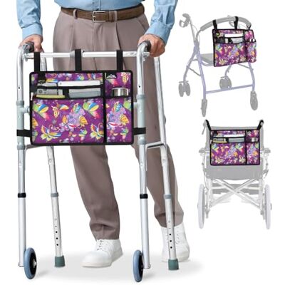 supregear Borsa per Sedia a Rotelle con Portabicchieri, Borsa per Girello Resistente All'acqua Cestino Accessori per Camminatore Pieghevole per Sedie a Rotelle, Deambulatori, Scooter (Farfalla Viola) supregear Borsa per Sedia a Rotelle con Portabicchieri, Borsa per Girello Resistente All'acqua Cestino Accessori per Camminatore Pieghevole per Sedie a Rotelle, Deambulatori, Scooter (Farfalla Viola)