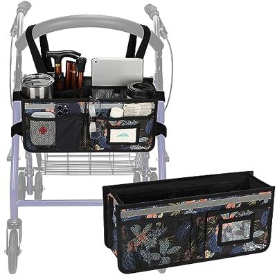 supregear Cestino Rollator, Grande Capacità Organizzatore Borsa con Svariate Tasche, Borsa di Stoccaggio Pieghevole Universale Impermeabile, Accessori per Rollator per Anziani, Nero Floreale supregear Cestino Rollator, Grande Capacità Organizzatore Borsa con Svariate Tasche, Borsa di Stoccaggio Pieghevole Universale Impermeabile, Accessori per Rollator per Anziani, Nero Floreale